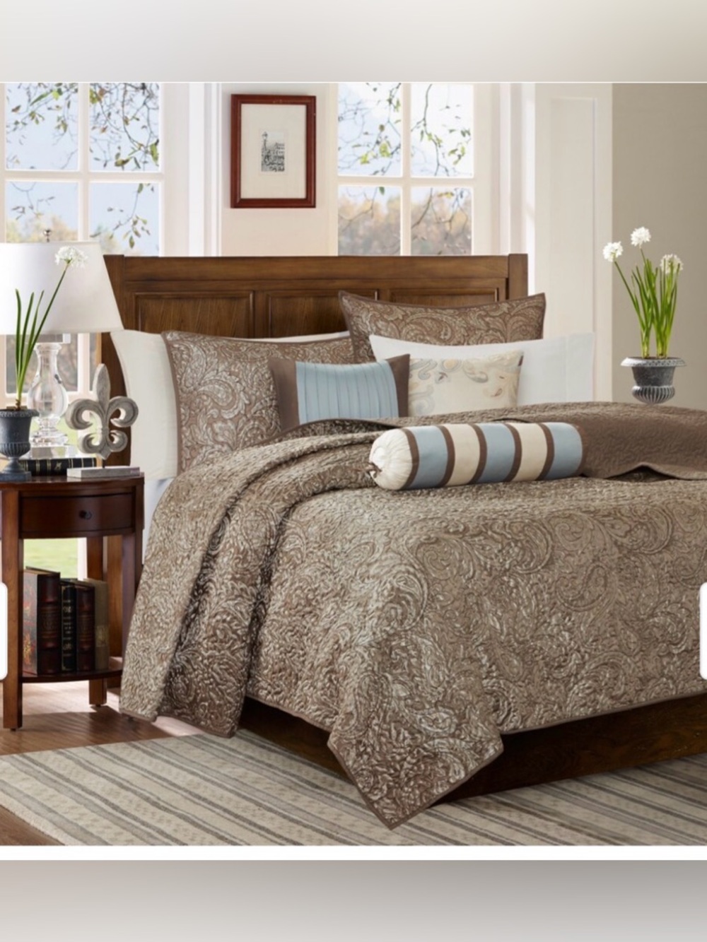 Madison Park Whitman Blue/ Brown Quilted Coverlet King Size